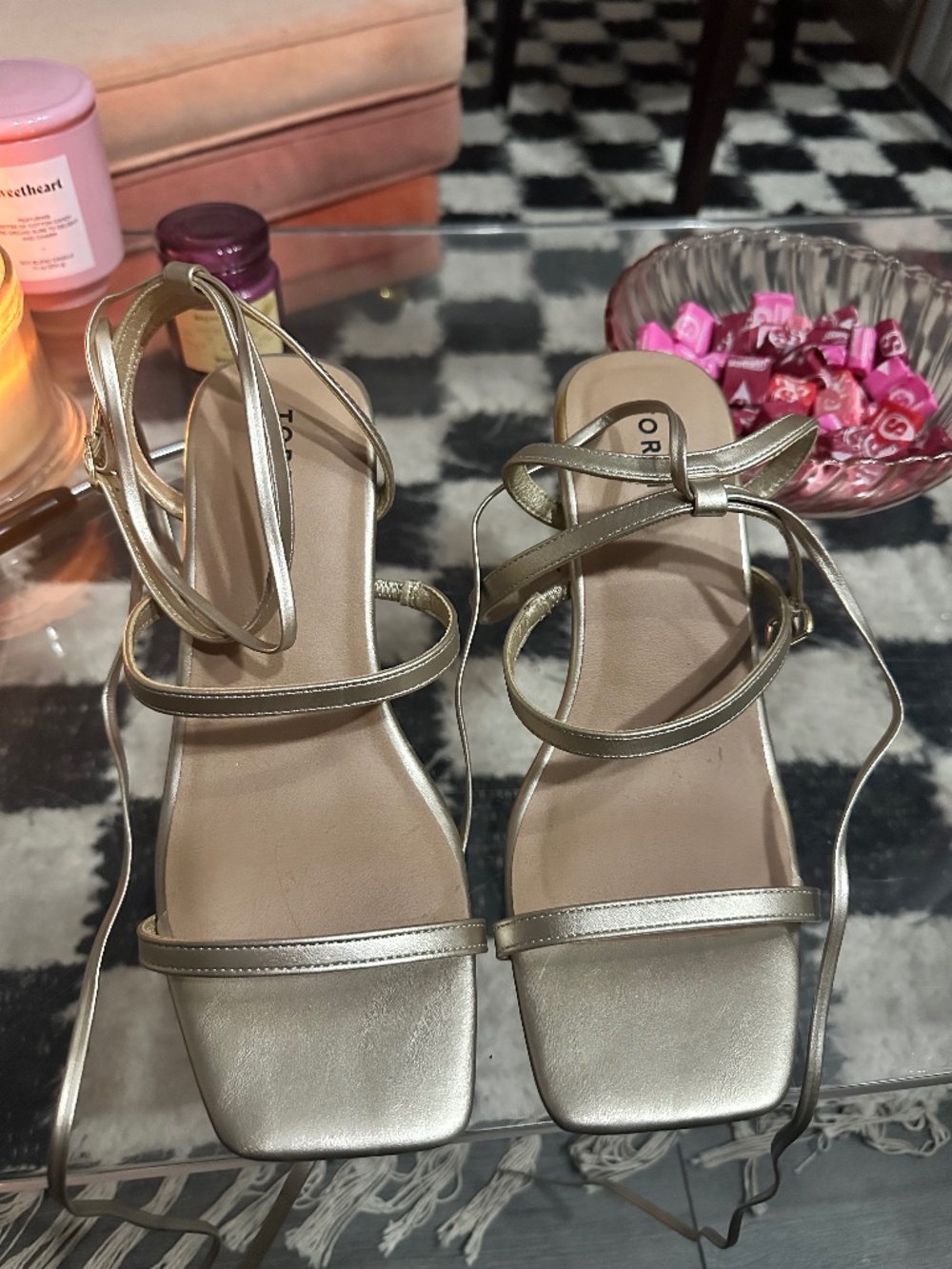 Gold strapy heels size 10 wide